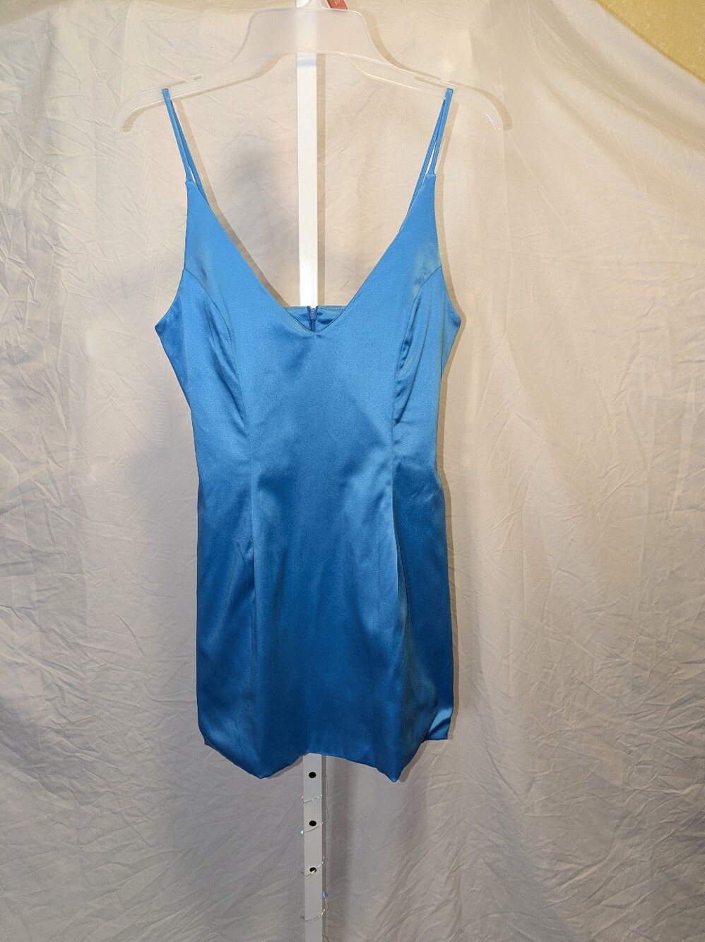LUX LA Satin Cami Mini Dress Blue V-Neck with Pockets S